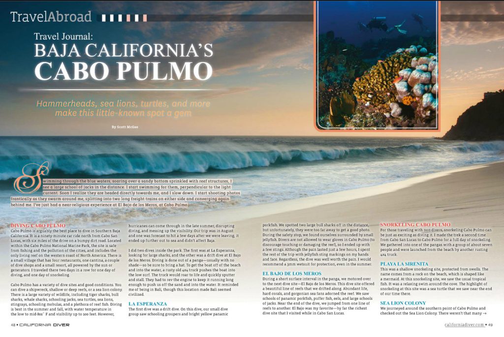 Full article and photos, Cabo Pulmo - California Diver Magazine, May-June 2012 issue